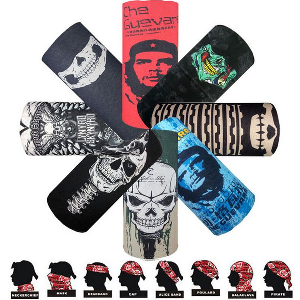 Bandanas Outdoor Riding Magic Face Mask 220 Designs Multifunctional headband 2018 New Fashion Seamlessly Headwear Skull Head Scarf LSF063