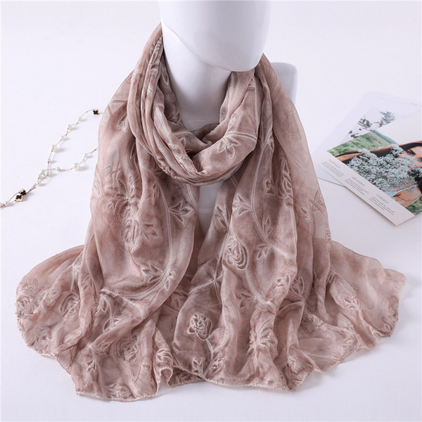 new 2018 brand women scarf fashion summer Embroidery shawl wrap lady  silk scarves hijab foulard beach stoles