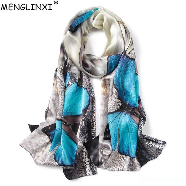 Butterfly Print 100% Silk Scarf Spring Pure Silk Scarf Shawl Hand-rolled Edges Natural Women Fashion Scarves Wraps