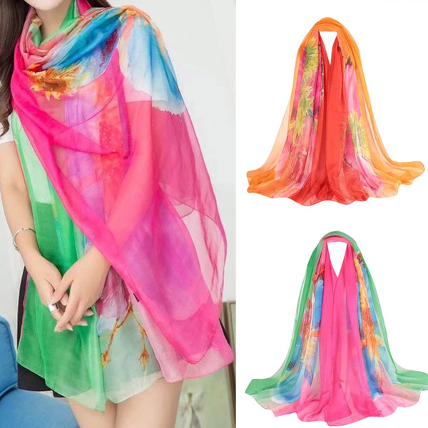 Elegant Highly flexibleFashion Lady Print Floral Long Wrap Women's Shawl Chiffon Scarf Silk ScarvesTrend