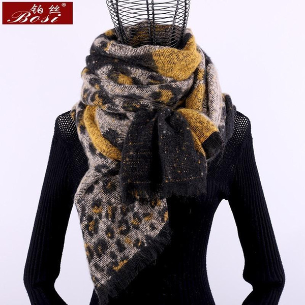 Cashmere Scarf Leopard plaid print Winter fashion For Women tassel Shawl Plaid long Scarves Brand oversize wool wraps