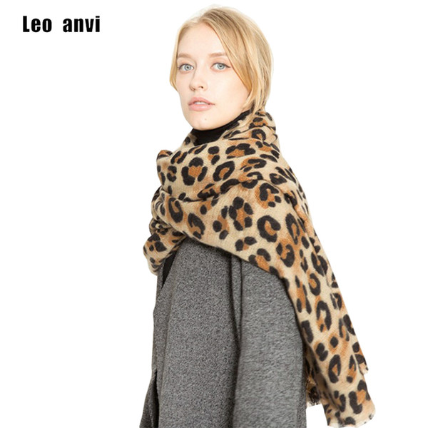 Leo anvi Winter Women Scarf Leopard Fashion Printed Shawl Soft Cashmere Thicken Neck Warm Blanket Scarf echarpe hiver femme