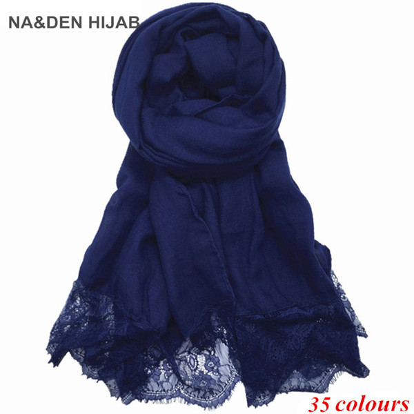 2019 Hot sale new ladies Lace edges hijabs Scarves Women Plain/solid Cotton viscose Head Scarf oversize muffler shawl 1pcs/lot