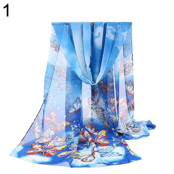 Women Scarves Chiffon Cute Butterflies Printed Scarf Long Soft Shawl Autumn Wrap