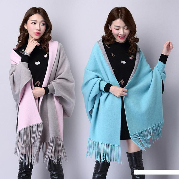 Autumn Winter women's poncho femme hiver Plaid Loose Tassel Knitted Long ponchos and capes shawls women ponchos y capas mujer