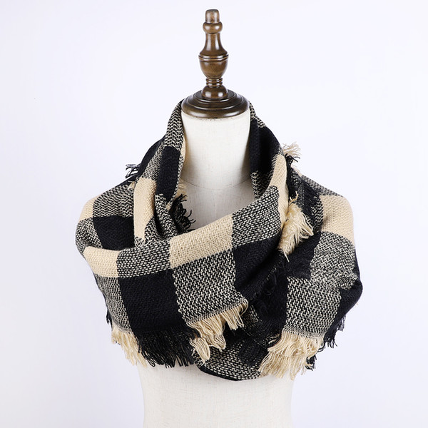2019 Plaid Infinity Scarf Autumn Women Fashion Scarf knitted Winter Tassel Shawl For Women Cashmere Bufandas Hombre