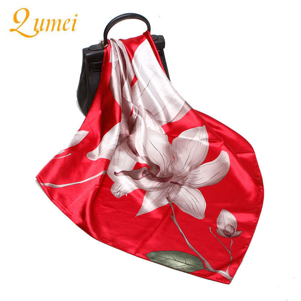3PCS Spring New Pattern Silk Scarves 4 colors Elegant Lady Lotus Printed Silk Scarf 90*90cm Kerchief Fashion Gifts For Women A31