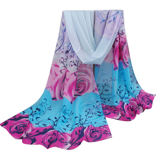 scarves for women 2018 Women Beautiful Rose Pattern Chiffon Shawl Wrap Wraps Scarf Bohemian style Ladies Scarves