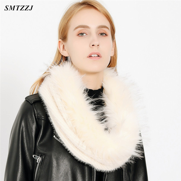 2019 Knitted Cable Ring Scarf Women Soft Winter Fur Hat Scarves Cashmere Neck Circle Scarf Ladies Warm Snood