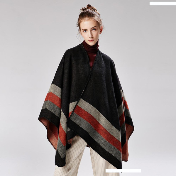 2019 Woman fur scarf Atmospheric geometric puzzle frame open fork cashmere-like woolen jacquard top-selling shawl walking cloak