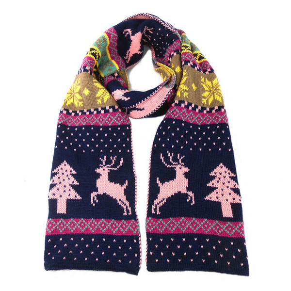 2018 Christmas Winter Scarves Womens Men Winter Warm Soft Wool Knitting Christmas Deer Pattern Scarves Wraps >175Cm Warm Acc