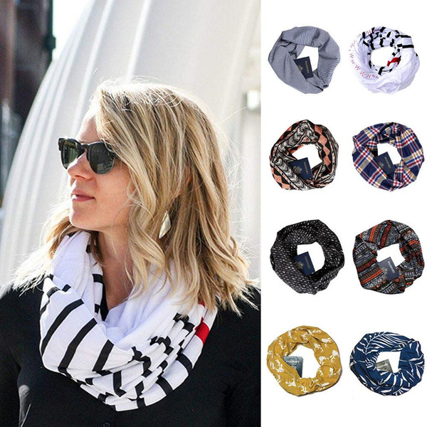 Women Loop Scarf Infinity Wrap Hidden Zipper Pocket Warm Travel Couple Scarves 10.17