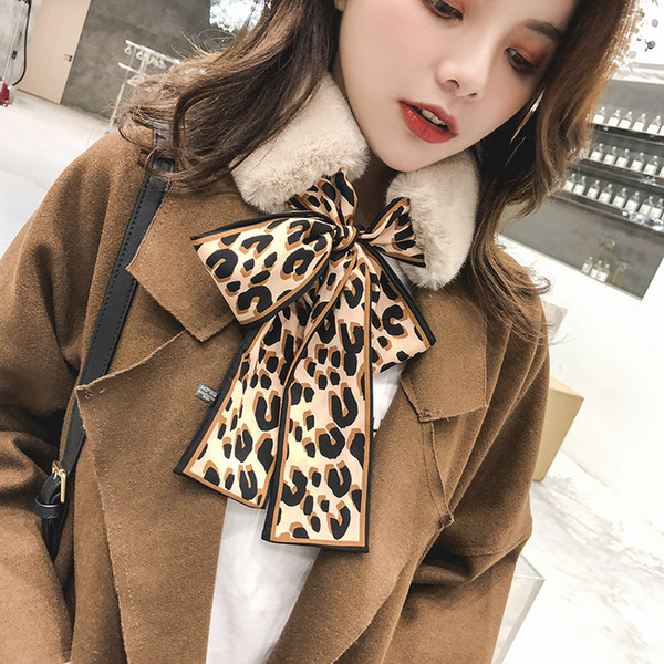 women new fashion scarf winter Warm Female hair collar version leopard pattern bowknot stitching imitation wool scarf