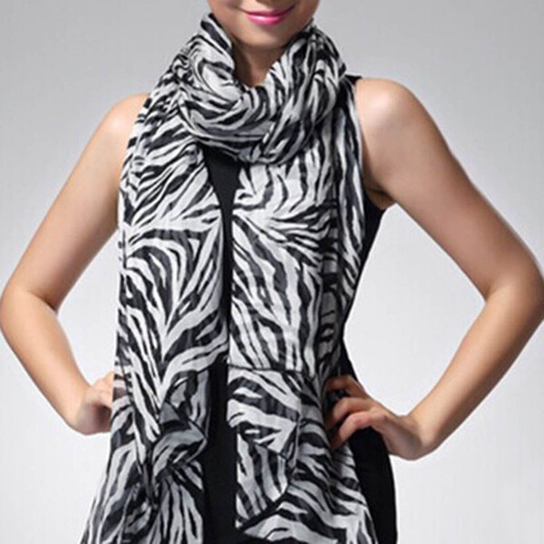 1 pcs Fashion Modern Trendy Long Sexy Zebra Printed Chiffon Stole Wrap Scarf Women Girls Shawl Soft Smooth Elegant