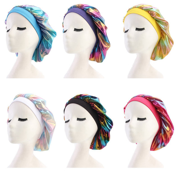 Women Muslim Wide Hat Laser Elastic Breathable Bandana Sleeping Turban Silk Satin Hat Headwrap Chemo Cap Marcel Hats LJJA3799