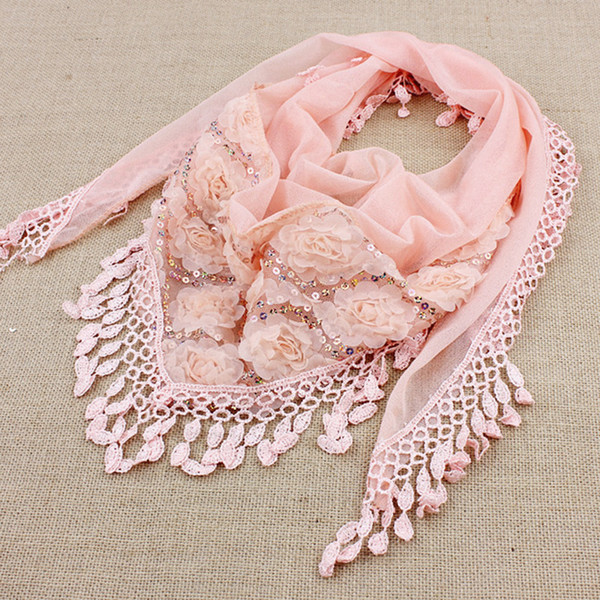 1PC New Fashion Female Women Tassel Shawls And Scarves Autumn Women Silk Flower Lace Triangle Pendant Scarf Fashion Scarf