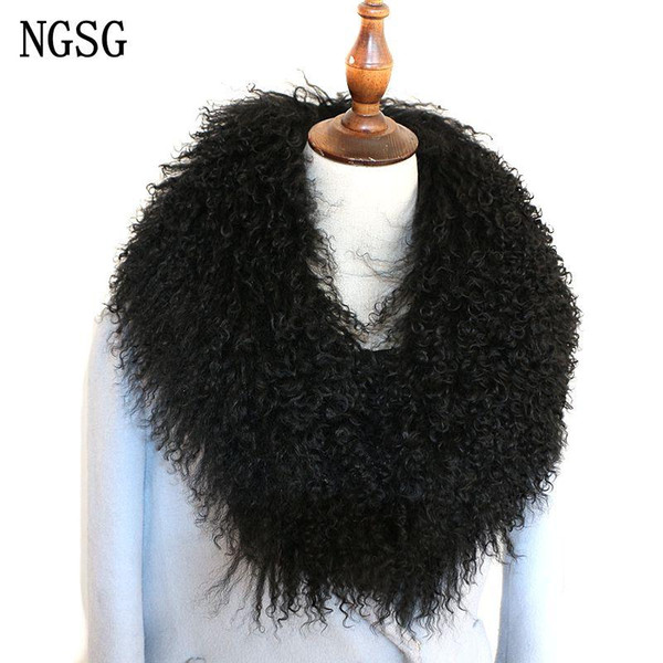 NGSG Women Fur Collar Natural Mongolian Sheep Real Fur Scarf Coat Collar Winter Genuine Wool Solid Lady Long Collars ML115Delivery to other