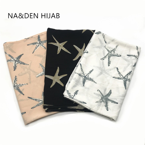 2019 hot sale plain bubble chiffon star print starfish shawls headband beach hijab summer Muslim wraps women scarves/scarf 10pcs