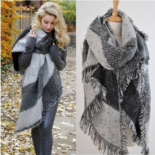 2019 New Wool Scarves Women Long Cashmere Winter Wool Blend Soft Warm Scarf Wrap Shawl Plaid Scarf