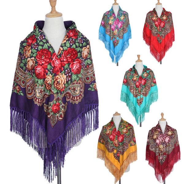 HOT Sale Russian Brand Big Size Square Scarf Cotton Long Tassel Scarf Spring Winter Shawl Women Floural Female Cape Lic