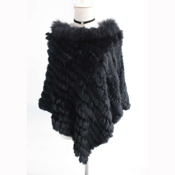 Autumn Winter Women's Genuine Knitted Rabbit Fur Poncho Raccoon Fur  Wraps Lady Capes Female Stole VF5026