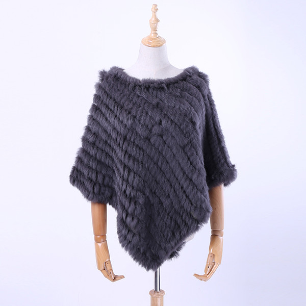 Free shipping spring autumn Genuine Real Knitted Rabbit Fur Poncho Wrap scarves women natural rabbit fur Shawl triangle Cape