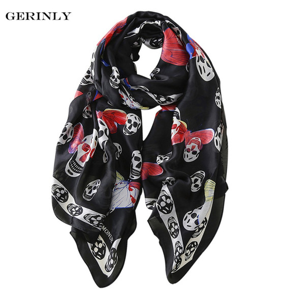 Brand New Silk Scarf for Women Luxury Skull Butterfly Printed Bandana Hijab Scarves Plus Size Female Beach Shawls ALL-Match