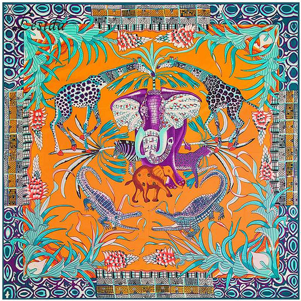 Joker Women Square Silk Scarf Luxury Brand animal Scarf Shawls Bandanas Big Size Flowers Print Twill Wholesale 130*130CM