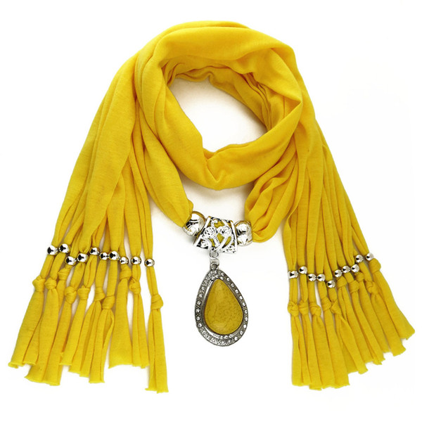 Hot Style Woman's Long Resin Little Rhinestone Pendant Shawl Scarf Necklace Scarf with Pendant