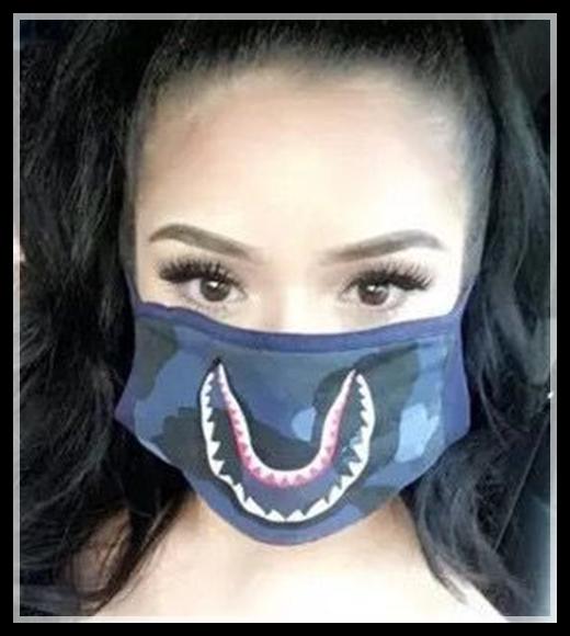 COLOR CAMO SHARK purple red blue shark mask fashion face mask men women shark facemask black yellow street style