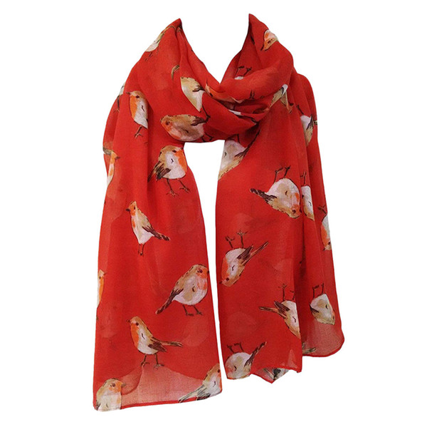 Feitong Lady Women's Watercolour Robin Bird Printed Christmas Sun Protection Scarfbufanda mujer Scarf Women Poncho Sjaal