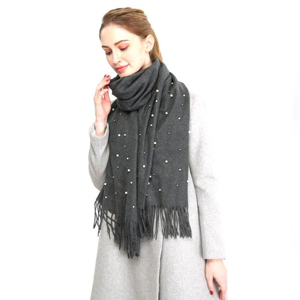 Color Beaded Tassel Scarf Warm Long Scarfs Shawl Cashmere Snood Scarves Women Fashionable For Autumn Winter Female Ladies Shawls