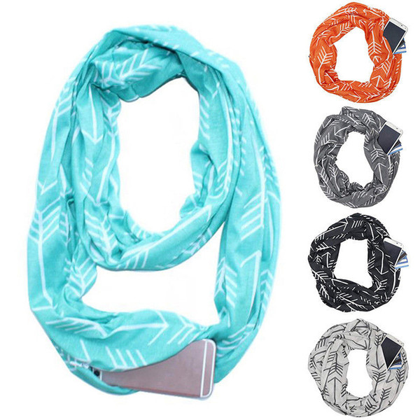 Women Winter Convertible Infinity Scarf with Pocket Loop Zipper Pocket Scarves WML99