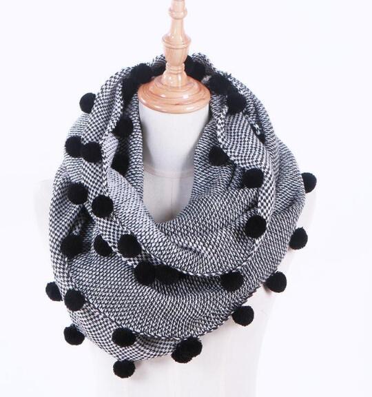 Thick Scarf for Winter European Designer Big Size Shawl Scarves Fur Pure Color with black Rabbit Fur Ball