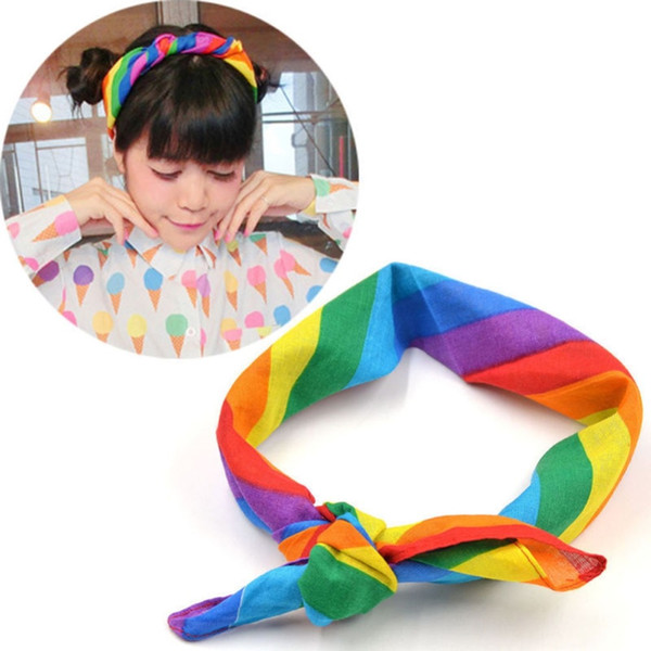 Stylish 55*55cm Small Square Scarf Cotton Rainbow Stripe Headband Gay Pride Face Mask Neck Scarf Headwear For Women Accessories