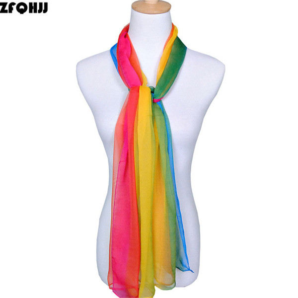 ZFQHJJ Women Chiffon Scarf High Quality Gradual Colors Chiffon Georgette Silk Scarves Shawl Female Long Scarf Drop Shipping