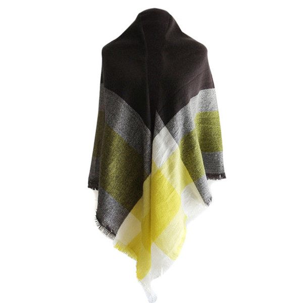 Winter Warm Scarf Women Spanish Large Square Yellow Plaid Warm Shawl Vintage Design Blanket Wraps Female Scarves And Shawls