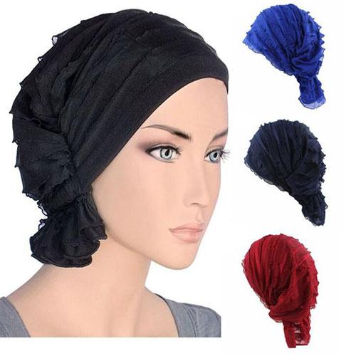 New fashion Women wrinkle Ruffle Chemo Hat Beanie Scarf Turban Headwear for Cancer