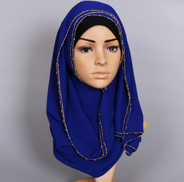 Wholesale high quality chiffon scarf, metal chain elegant Muslim scarf, pure copper chain trim turban, free shipping