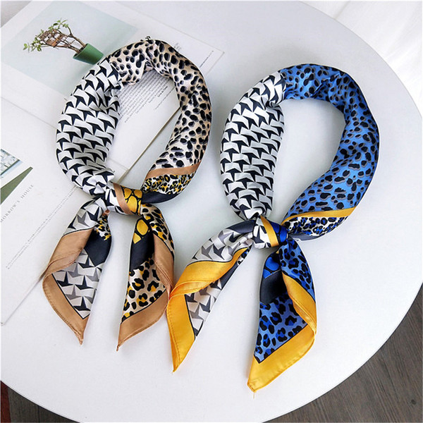 Women Sexy Sexy Leopard Printed Square Scarf Multifunction Silk Feel Satin Square Scarf Neck Tie Hair Band Wraps Scarves Shawl