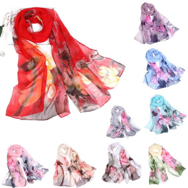 Fashion Women Scarves Lotus Printing Long Soft Wrap Exquisite Scarf Ladies Shawl Neckerchief Elastic Wraps Poncho Foulards