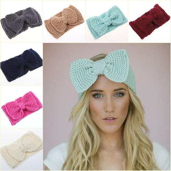 New big bow crochet knitted headband ear warmer women lady fashion hair accessories