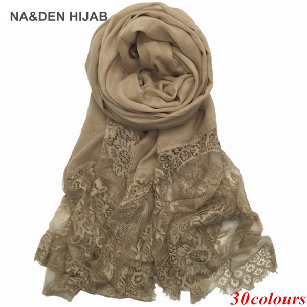 2017 Luxury Edges Lace Scarf plain solid women shawl floral lace scarves Cosy cotton viscose wrap ladies muffler nice