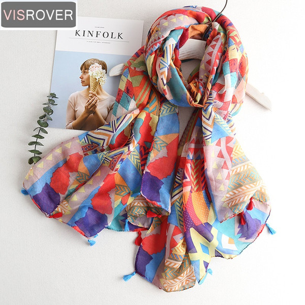 VISROVER tropical print scarf tassel beach top dress Bohemian Green scarfs summer viscose cactus scarf shawl women flamingo