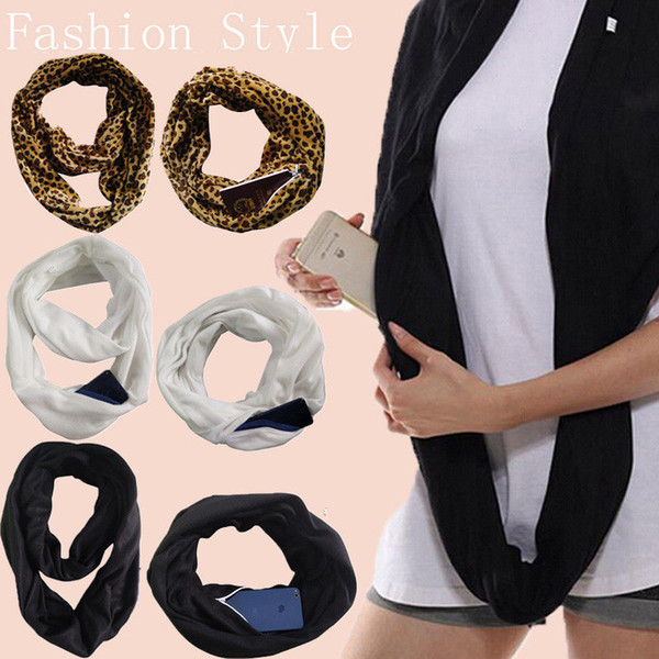 Novelty Warm Scarves Women Winter Convertible Infinity Scarf With Pocket Zipper Ladies Fashion Circle Shawl Scarves