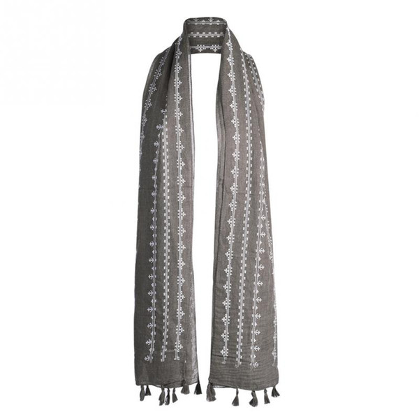 Spring Fall Fashion Women Flower Pattern Soft Cotton Long Scarf Tassel Shawl Scarf