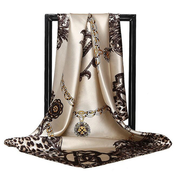 90*90cm Square Silk Scarf Luxury Brand Women Leopard chain Print Neck Scarves Big Foulards Femme Bandana Handkerchief