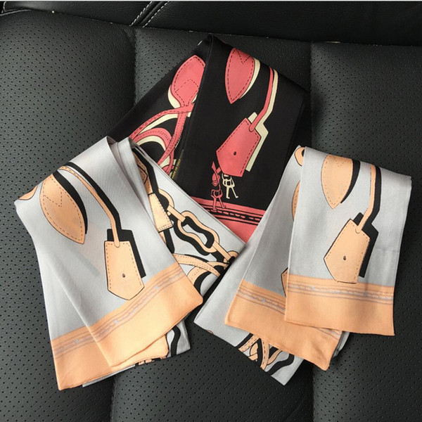 2019 Small Rectangle Scarf Chains Print 2 Colors can choose Headband Brand 100% Silk Scarves Female Can For Handbag MX315