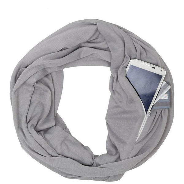 Hot Sale 2018 Soft Zipper Pocket Loop Scarf Women Fashion Autumn Winter Warm O Ring Scarves Ladies Solid Infinity Scarfs