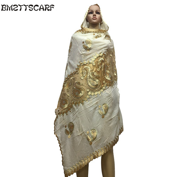 New african summer scarf muslim embroidered headscarf cotton splicing with net scarf for shawls BM586